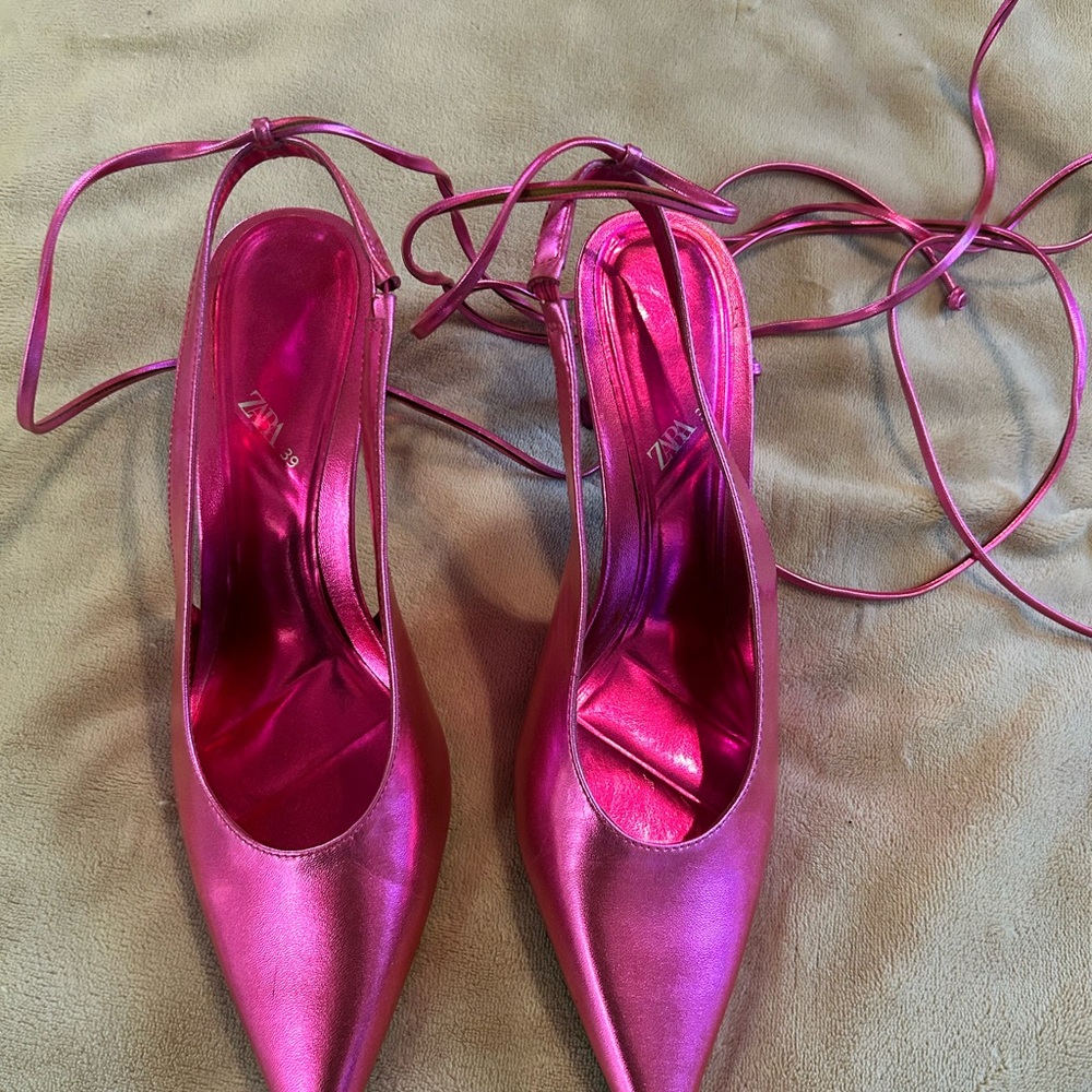 Zara Women's Metallic Pink Heels 39